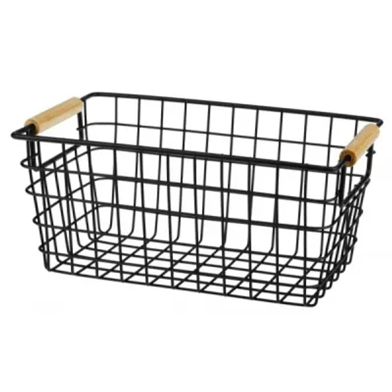 KK019B Téglalap alakú fém tároló kosár, S méret (19cm), fekete