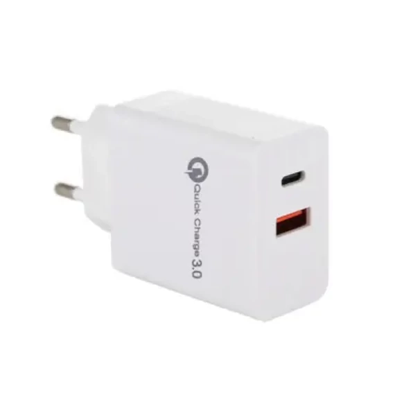 ML0003D Hálózati gyorstöltőtöltő, USB aljzat + Type-C aljzat (QC 3.0)