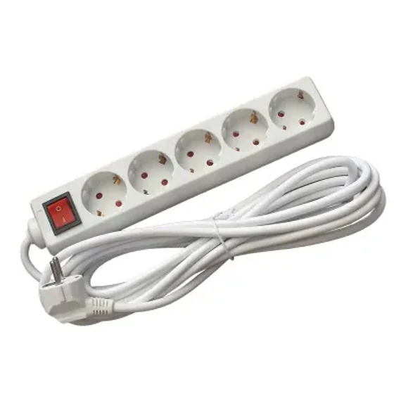 URZ3078A-1,5  Kapcsolós hálózati elosztó, fehér színű, 5 aljzat, 1,5m (3x1.5mm2)