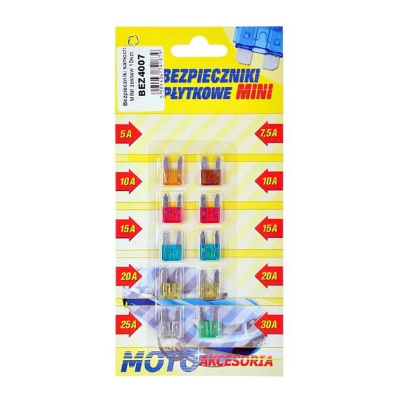 BEZ4007 Autós biztosíték MINI készlet 10db termékdij fizetve