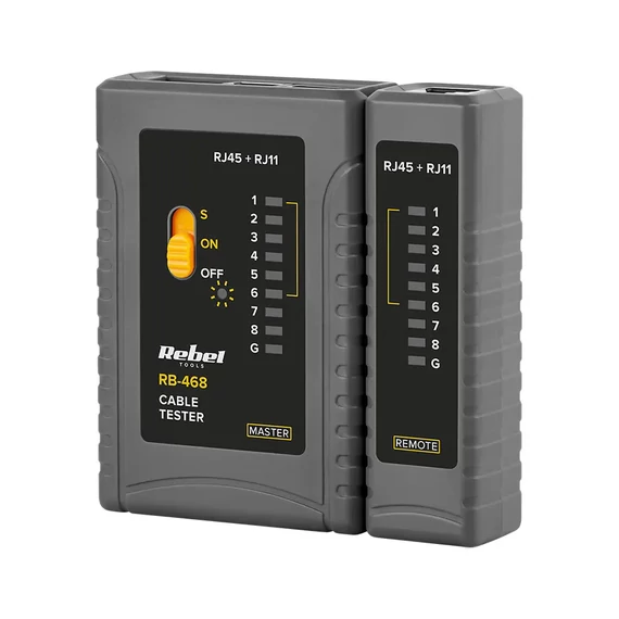 MIE-RB-468 Kábelteszter, RJ45 és RJ11 (telefon) kábelhez REBEL