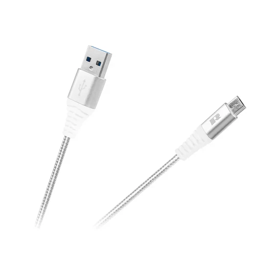 RB-6000-100-W Micro USB kábel, szövet borítással, fehér színű 1m REBEL