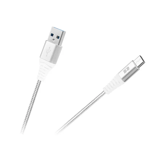 RB-6001-050-W USB Type C kábel, szövet borítással, fehér színű 0,5m REBEL