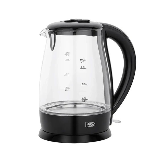 TSA1511B Elektromos vízforraló, üveg, fekete színű 1,7L 2200W
