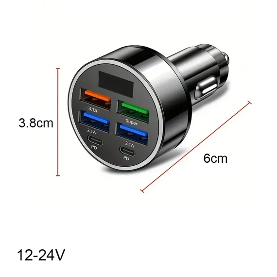 Autós USB gyorstöltő feszültség kijelzéssel