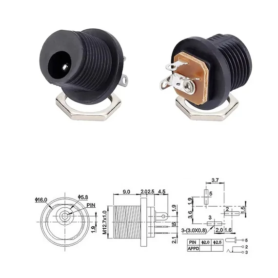 GNI0117T-4 Beépíthető DC aljzat, csavaros, műanyag 5,5x2,5mm