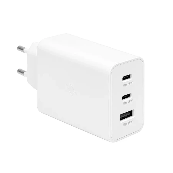 Hálózati gyorstöltő, fehér színű, Power Delivery és Quick Charge funkcióval, 65W
