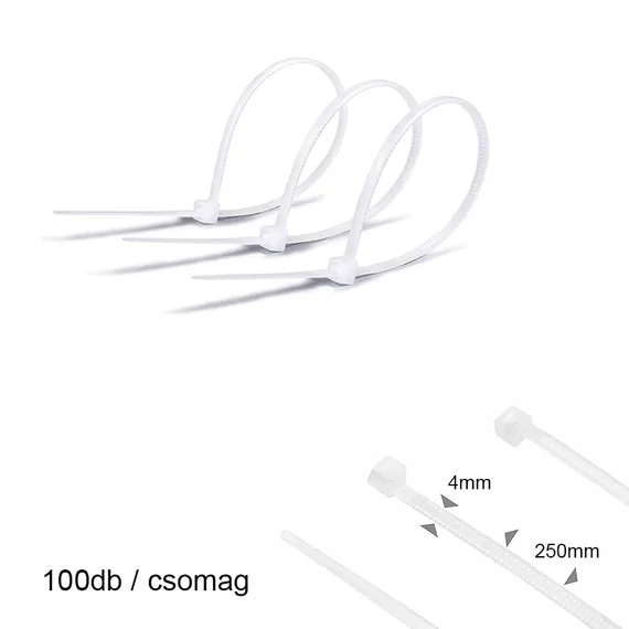 Kábelkötegelő 4x250mm fehér 100db/csomag