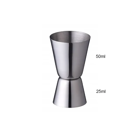 KHA0045 Kétoldalas rozsdamentes acél mérőpohár, 25ml és 50ml