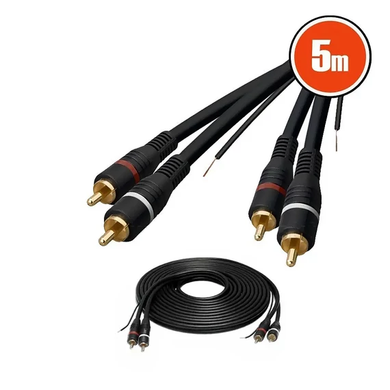 KPO2687A-5 Autóhifi RCA kábel 5m, fekete színű (2RCA+remote)