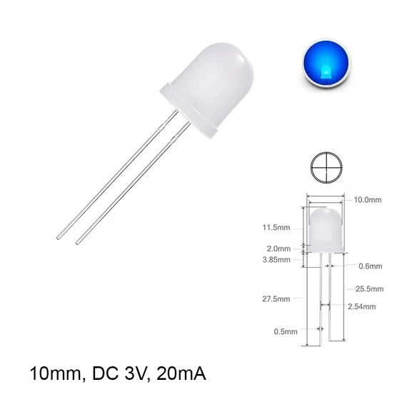 LED dióda 10mm 3V magasfényű kék