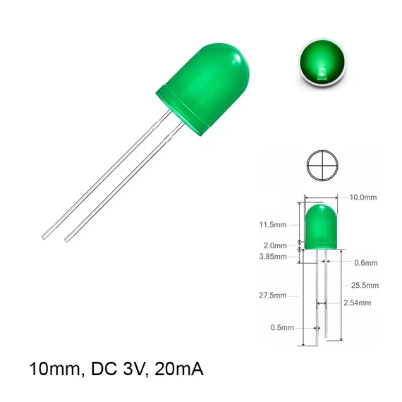 LED dióda 10mm 3V zöld