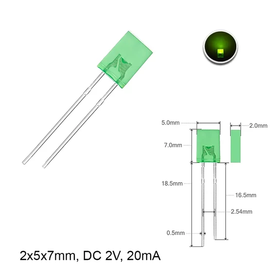 LED dióda 2x5mm 2V zöld