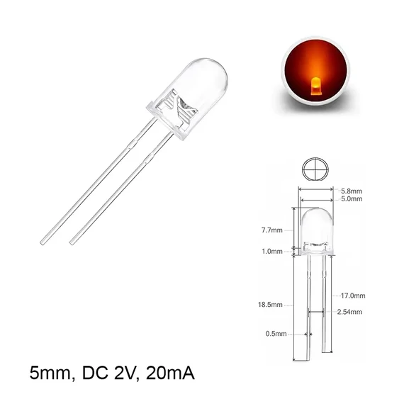 LED dióda 5mm 3V magasfényű narancs