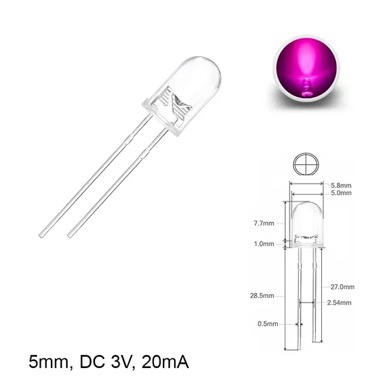 LED dióda 5mm 3V magasfényű rózsaszín