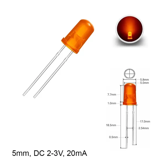 LED dióda 5mm 3V narancs