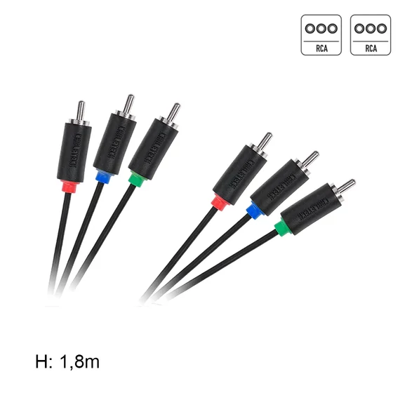 RCA kábel, komponens 3RCA dugó - 3RCA dugó, 1,8m