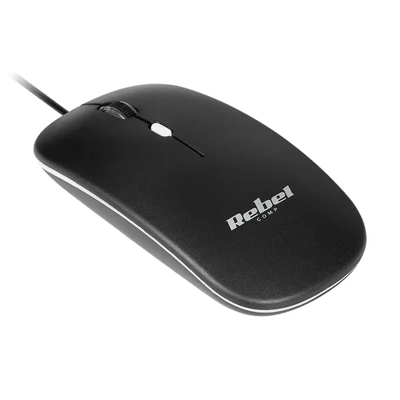 Rebel USB optikai egér, fekete színű, 1200dpi, KOM1023-B