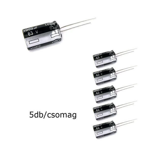 SK1000-63-105 Elektrolit kondenzátor, 1000µF/63V 105°C, Ø16x26mm, 5db/csomag