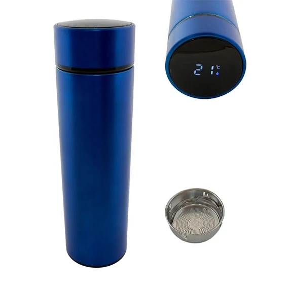 TSA0008A Rozsdamentes acél termosz hőmérséklet kijelzővel, kék színű, 500ml