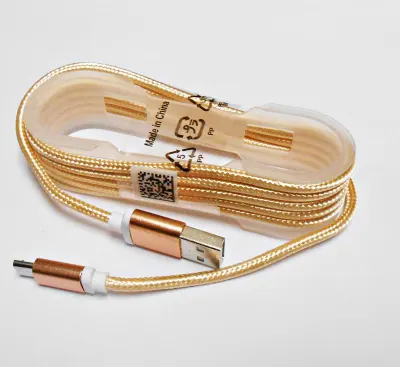 KPO3874B Micro USB kábel, szövet borítással, fém csatlakozóval, arany, 1,5m