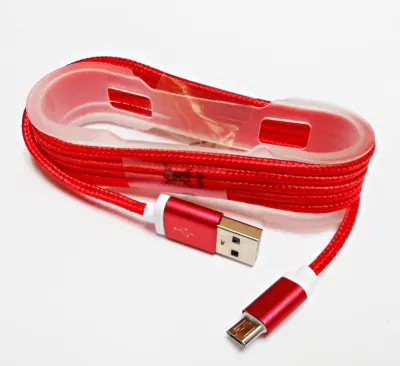 KPO3874C Micro USB kábel, szövet borítással, fém csatlakozóval, piros, 1,5m