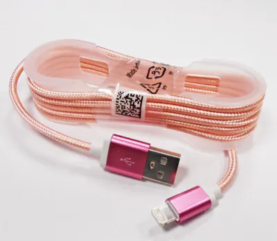 GSM0477J USB kábel iPhone/iPad-hez, lightning kábel, szövet, babarózsaszín