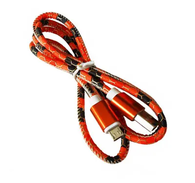 KPO3874J Micro USB kábel, szövet borítással, fém csatlakozóval,narancs-fekete 1m
