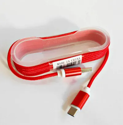 GSM1000R USB - Type C USB kábel szövet borítással, fém csatlakozóval, piros 1,5m
