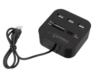 KOM0739A 3 portos USB HUB és kártyaolvasó (MS/SD/M2/MicroSD)