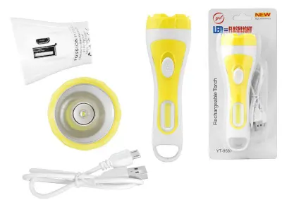 URZ0901E Tölthető elemlámpa, 1500mAh akku. 5W COB LED+1LED, fehér/sárga