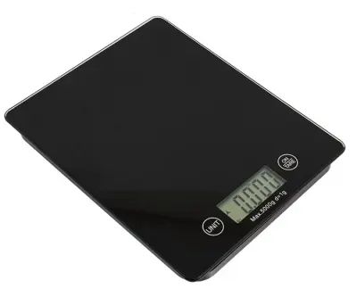 KHA0032 Digitális konyhai mérleg, üveg, fekete színű, 5kg-ig