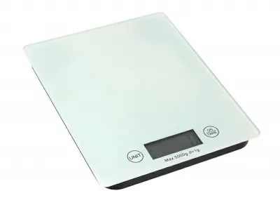 KHA0033 Digitális konyhai mérleg, üveg, fehér színű, 5kg-ig
