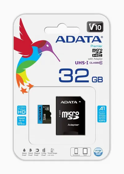 COM0314-32 ADATA Micro SD kártya 32GB CL10, 100MB/s +SD adapter