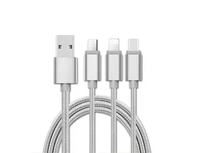 ML0807S Univerzális USB töltőkábel, Micro USB/ Type-C/Apple 3in1, ezüst színű