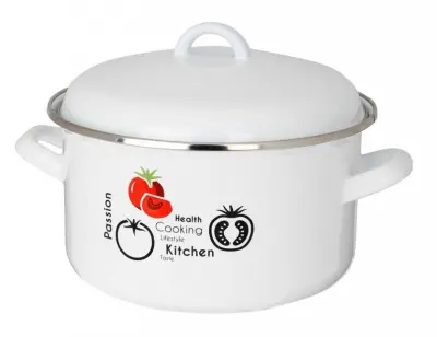 KE057 Zománcozott fazék fedővel, fehér színű 22cm 4,6L