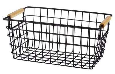 KK020B Téglalap alakú fém tároló kosár, M méret (27cm), fekete