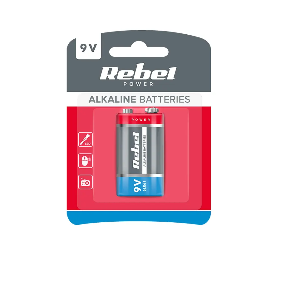 BAT0062B Alkáli elem REBEL 6LR6 9V 1db/bliszter