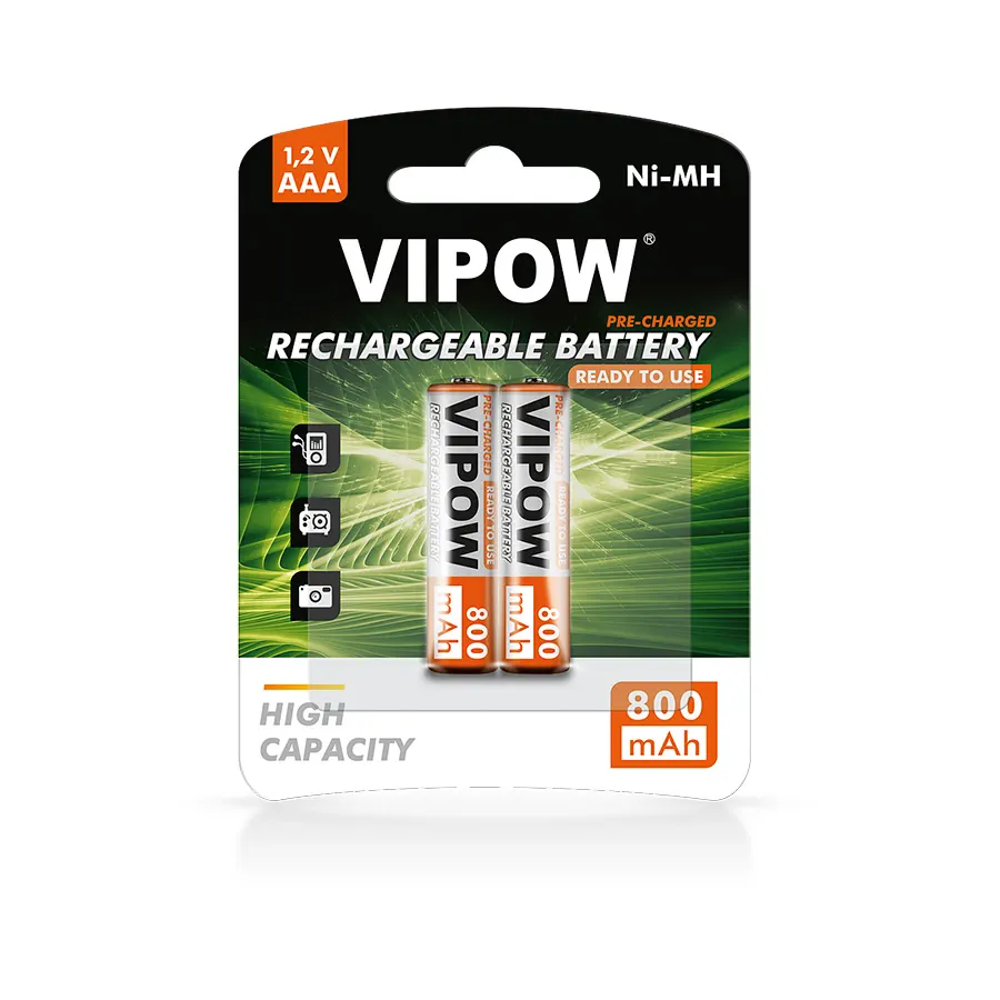 BAT2002 Akkumulátor Ni-MH AAA 1,2V 800mAh VIPOW 2db/bliszter