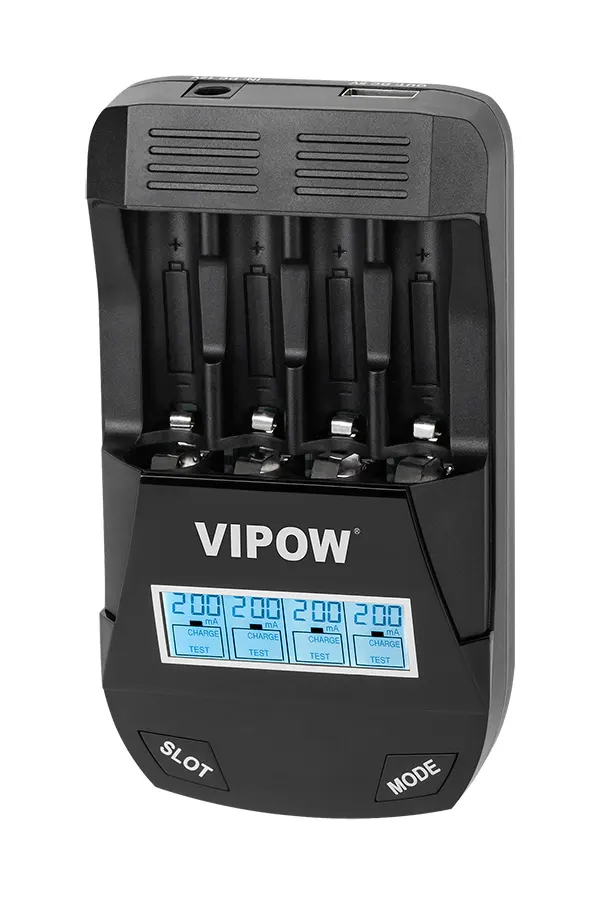 BAT2010 Akkumulátor töltő, NI-Cd, Ni-MH 4xAA/4xAAA 1,2V VIPOW SMART CHARGE