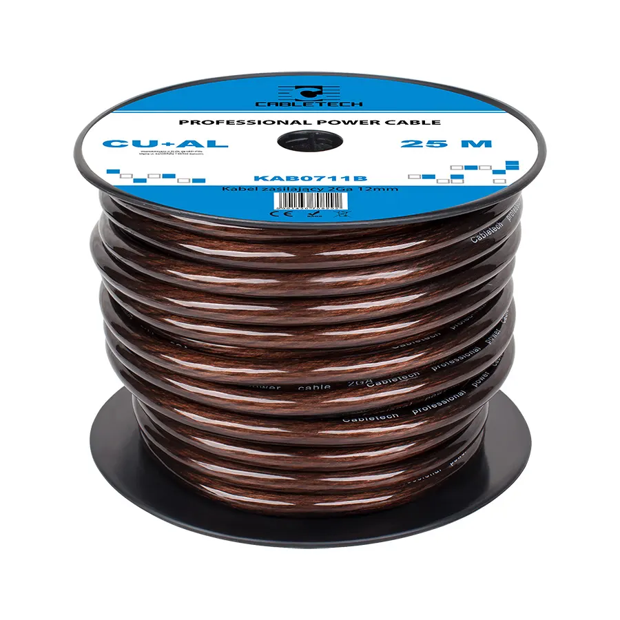 KAB0711B Autóhifi tápkábel, réz-alumínium, fekete, 2GA 12mm  /m