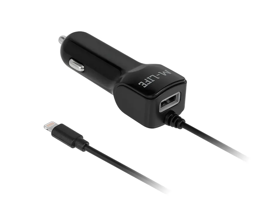 ML0993 Autós univerzális USB/iPhone (lightning) töltő, 5V 2100mA+2100mA, M-LIFE