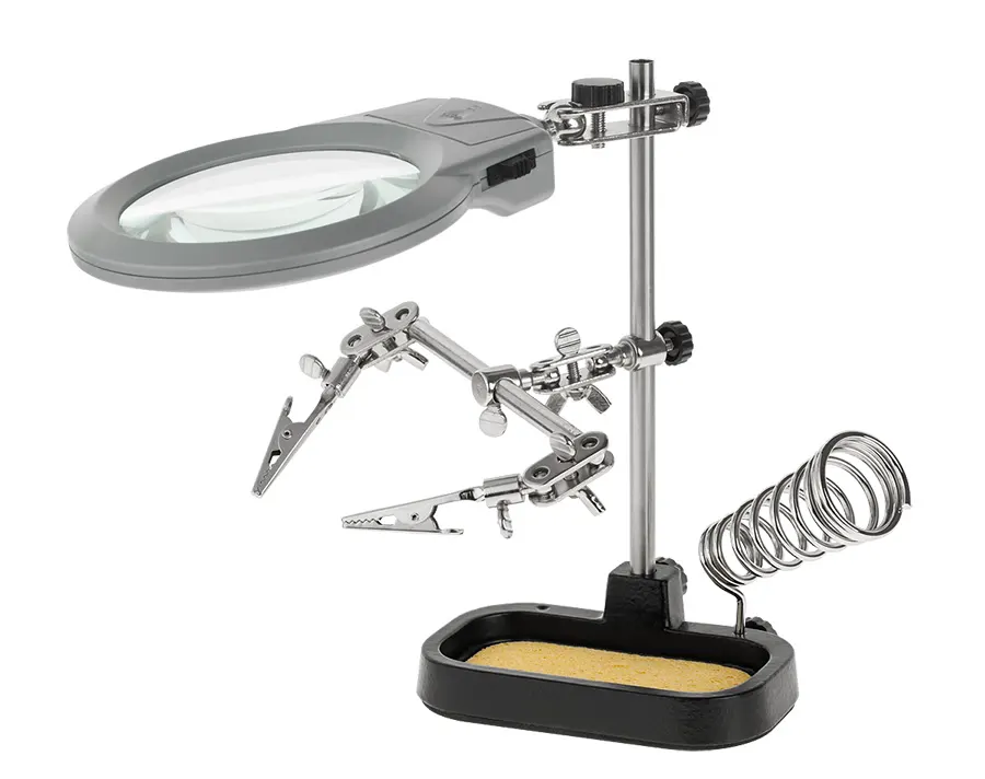 NAR0150 Asztali nagyító LED világítással, csipesszel és pákatartóval