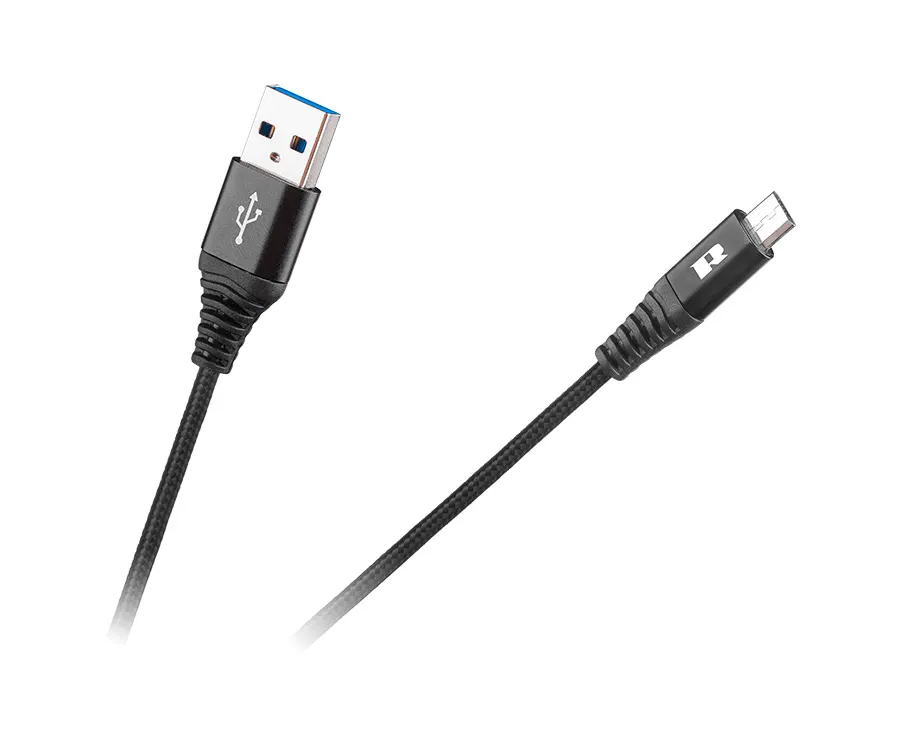 RB-6000-050-B Micro USB kábel, szövet borítással, fekete színű 0,5m REBEL