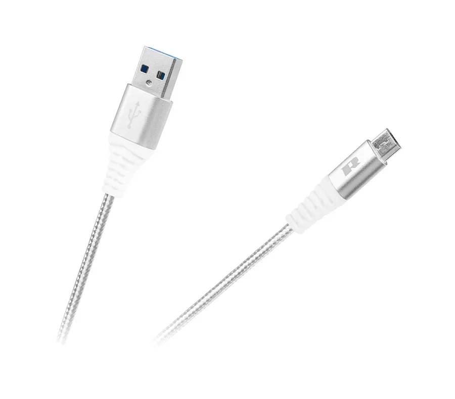 RB-6000-100-W Micro USB kábel, szövet borítással, fehér színű 1m REBEL