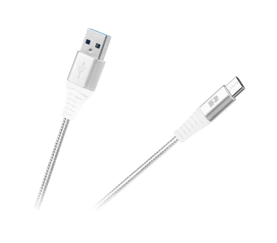 RB-6001-050-W USB Type C kábel, szövet borítással, fehér színű 0,5m REBEL