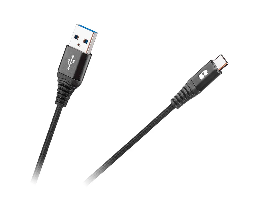 RB-6001-100-B USB Type C kábel, szövet borítással, fekete színű 1m REBEL