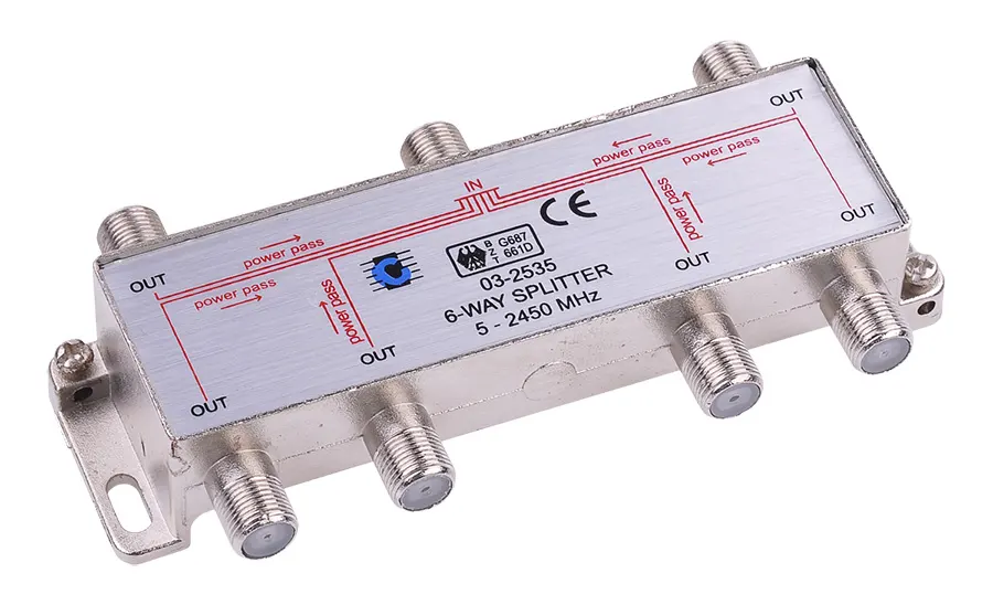 ZLA0638 Koax kábel elosztó, splitter, F csatlakozós, 6 kimenet, 5-2450MHz