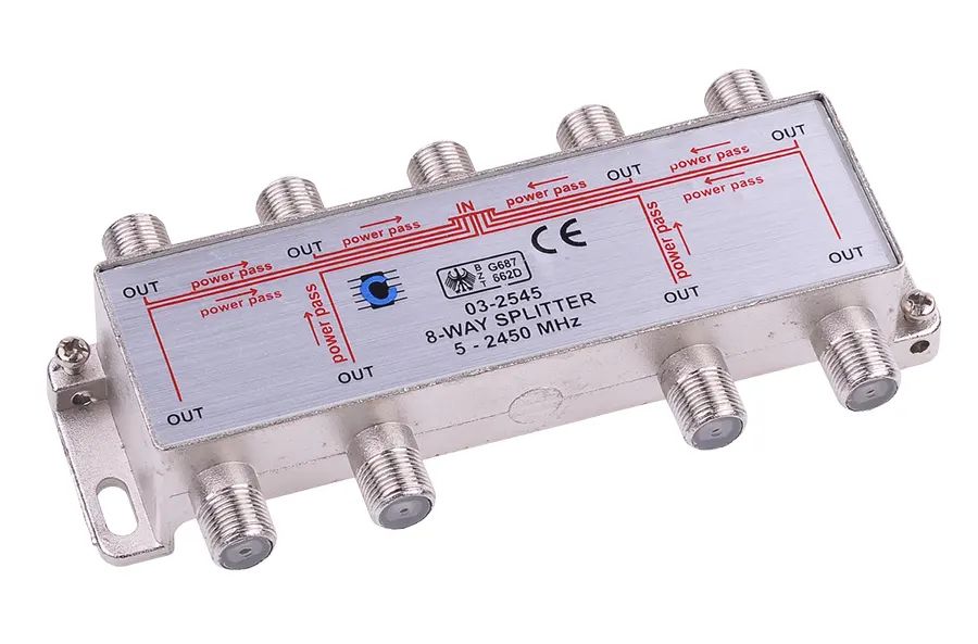 ZLA0639 Koax kábel elosztó, splitter, F csatlakozós, 8 kimenet, 5-2450MHz