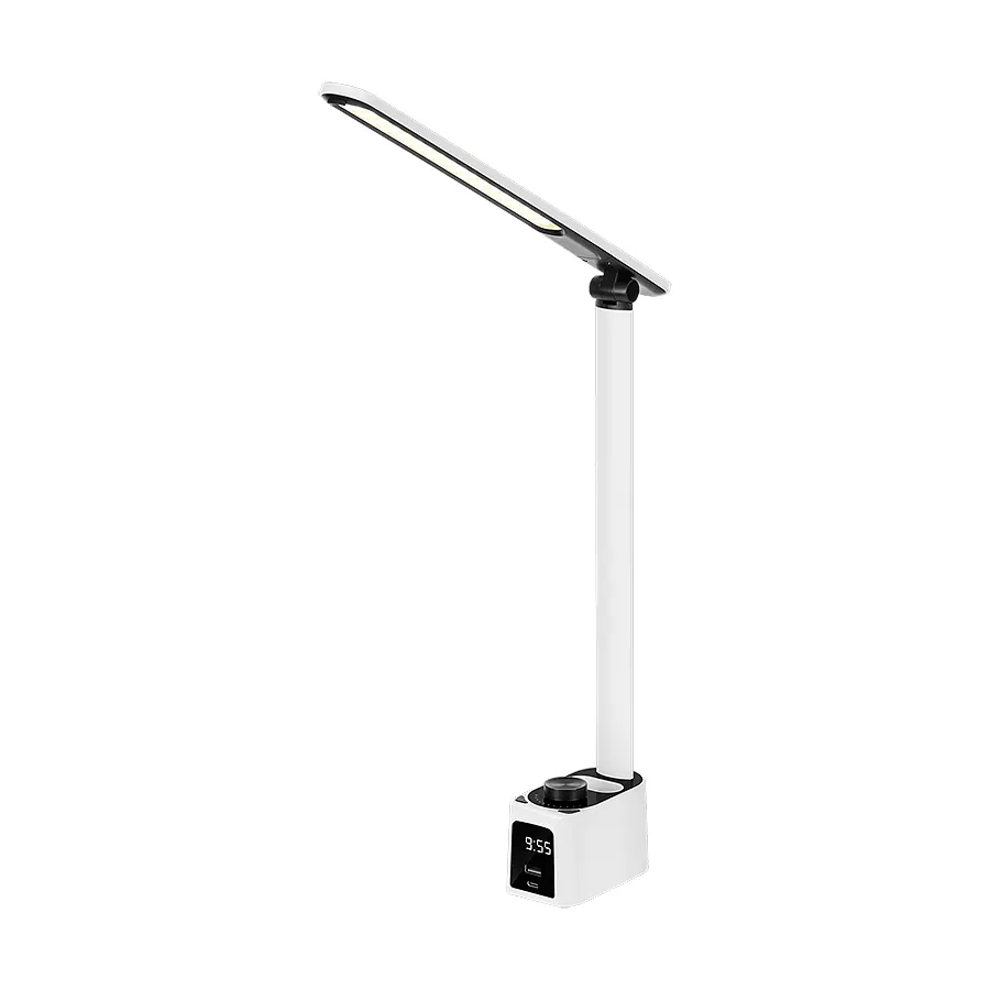 Asztali LED lámpa órával, USB gyorstöltés funkcióval, változtatható színhőmérséklet, Rebel